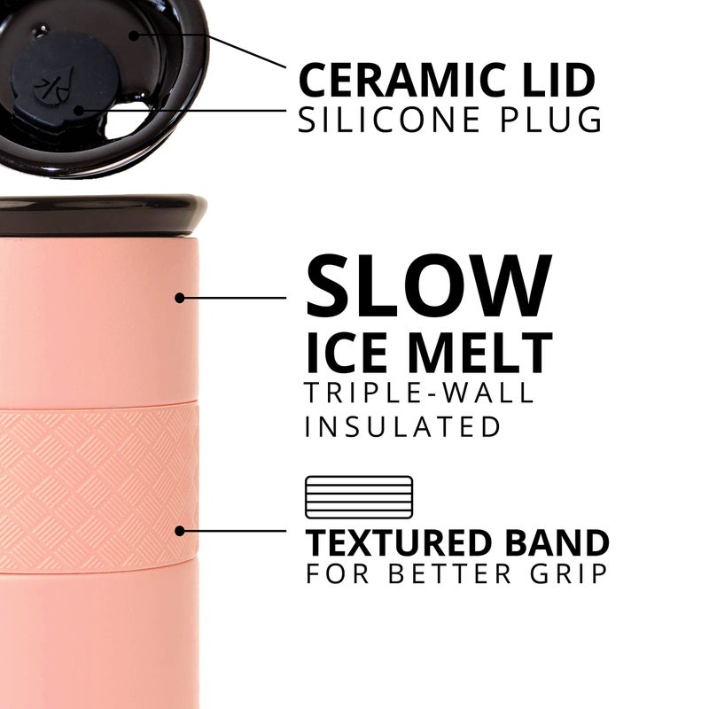 Elemental Artisan Insulated Tumbler, Triple Wall Coffee Travel Mug, Reusable Stainless Steel Coffee Tumbler with Ceramic Lid, Thermal Coffee Cups for Hot (6 Hrs) & Cold (18 Hrs), 16oz - Rose Pink - Image 3
